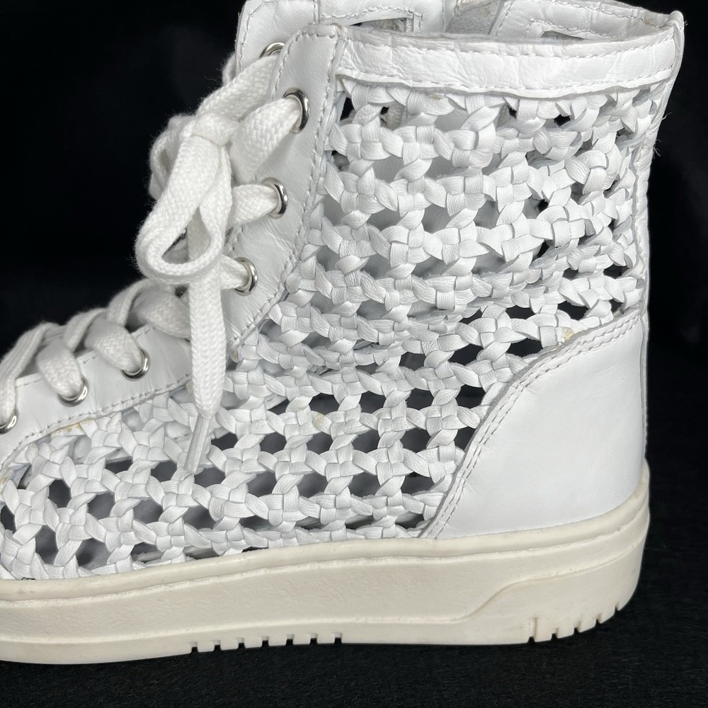 Free People Hayes High Top Sneakers Lace Up Side Zip Woven Ivory White 8.5 - Picture 5 of 12